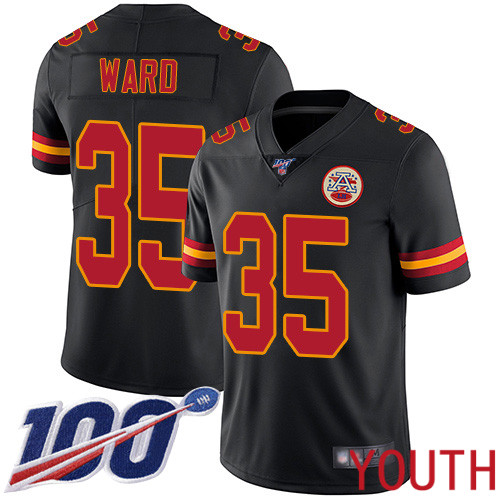 Youth Kansas City Chiefs #35 Ward Charvarius Limited Black Rush Vapor Untouchable 100th Season Football Nike NFL Jersey->youth nfl jersey->Youth Jersey